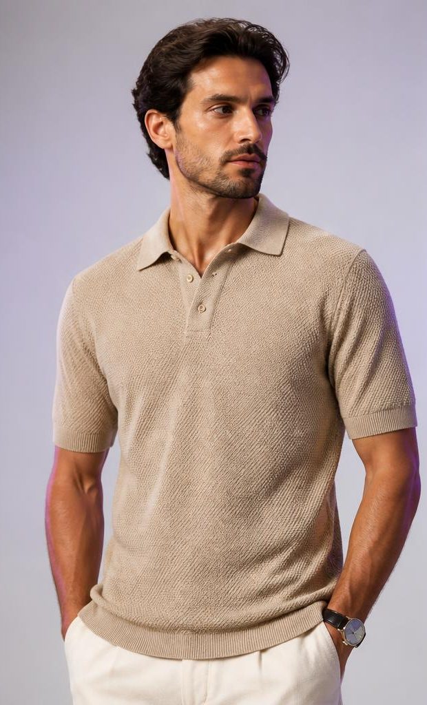 ZYKAA Loop Knit Polo in Sand